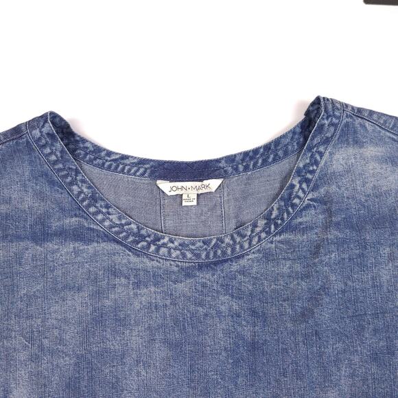 John Mark Chambray Shift Dress Blue Large Short Sleeve - Picture 5 of 5
